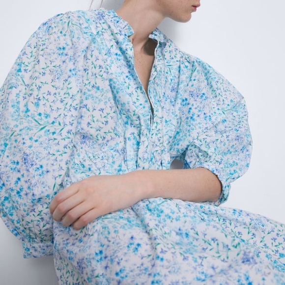 Zara blue printed poplin dress NWT - Picture 7 of 10
